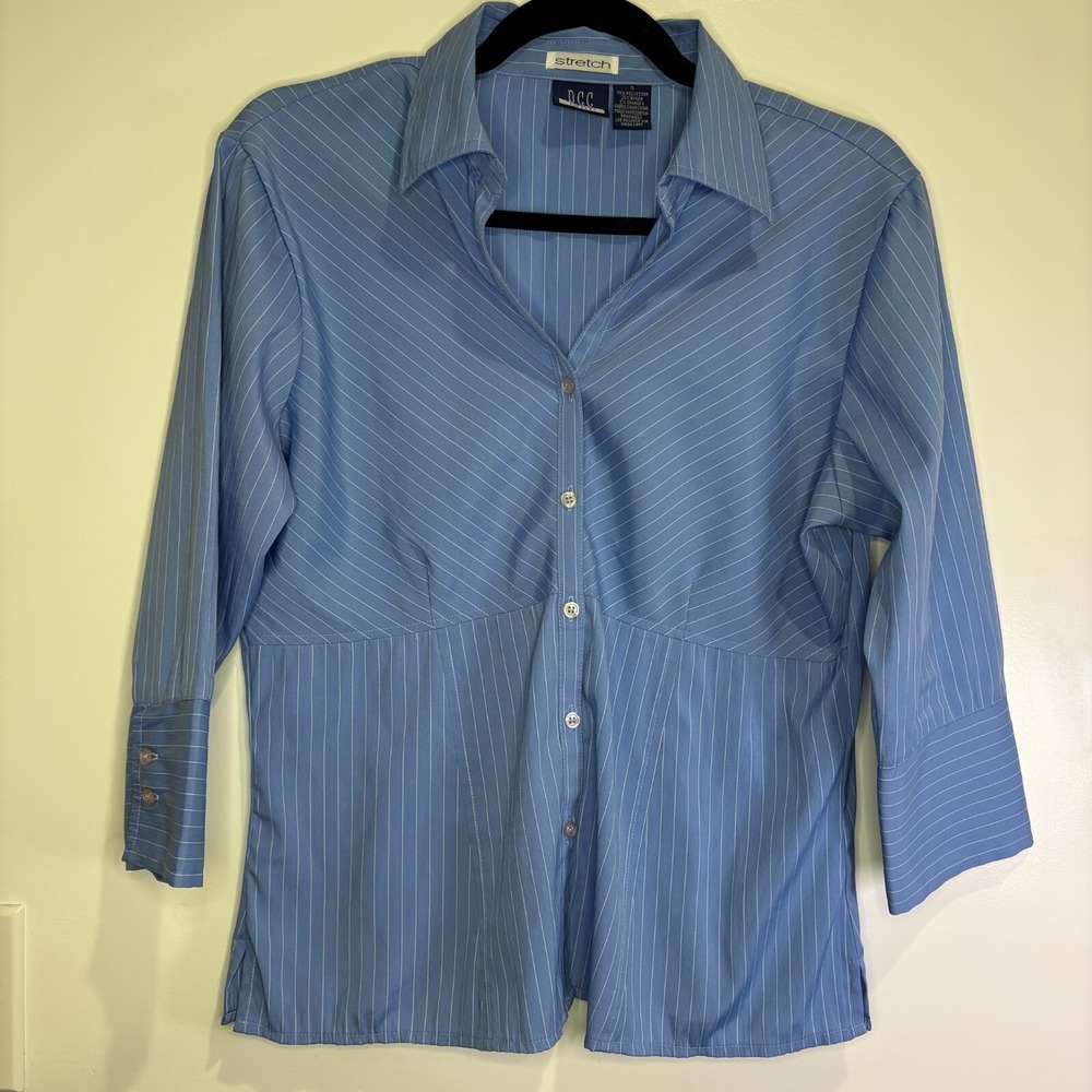 DCC Missy Blue pinstripe blouse with 3/4 sleeves women's S
